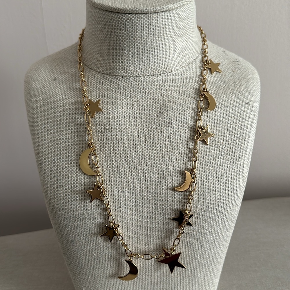 J Crew gold star and moon chain necklace